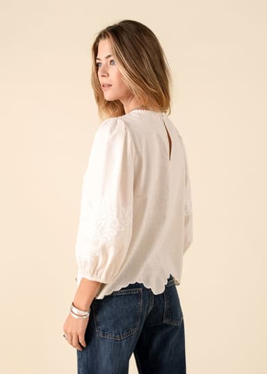 OPHELIA Brodert asymmetrisk bluse - Beige 4 - Indiska