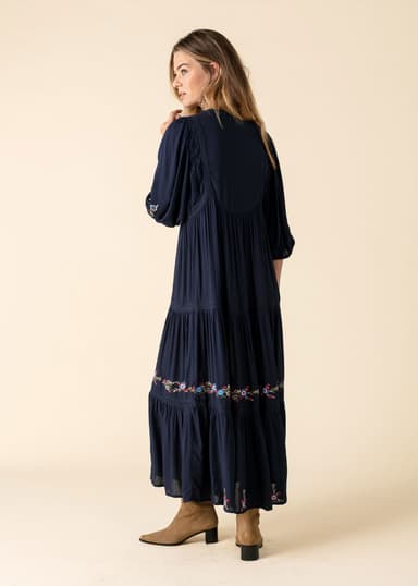 JULIETTE Blå broderad maxiklänning - Blå 4 - Indiska