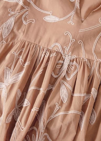 CORNELIA Brodert kjole med puffermer - Beige 6 - Indiska