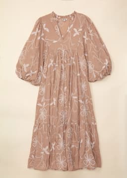 CORNELIA EMB FLOWER DRESS - BEIGE