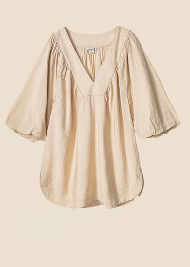 ALLEGRA Yksivärinen puhvihihainen pusero - Beige 1 - Indiska