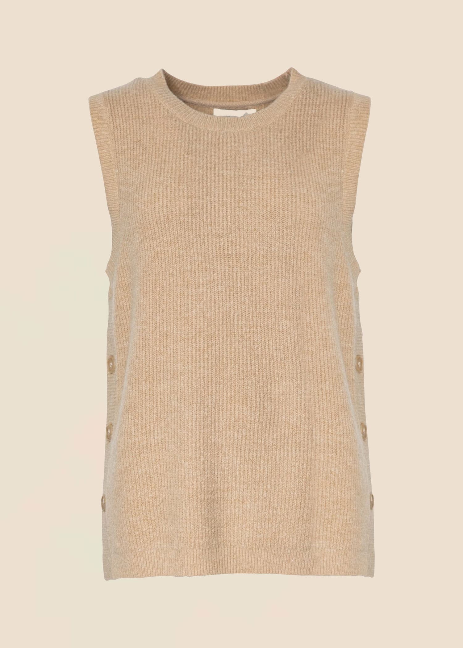 Ried Stickad väst med knäppning - Beige 1 - Indiska