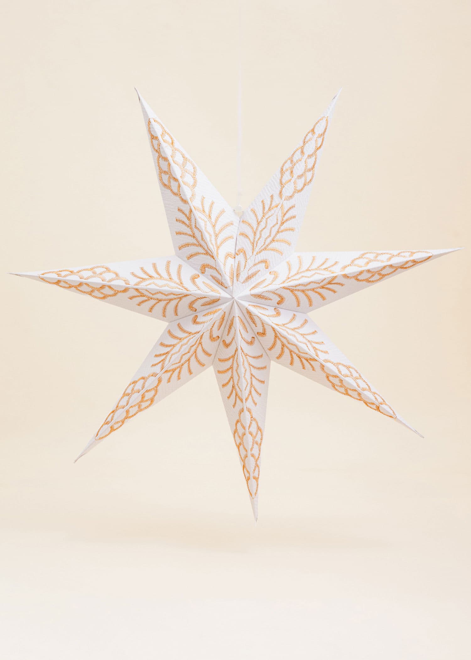 WHITE Handgjord broderad adventsstjärna, 75 cm - Vit 1 - Indiska
