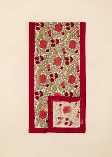 Viny Blokktrykt løper 40x150 cm - Rød 1 - Indiska