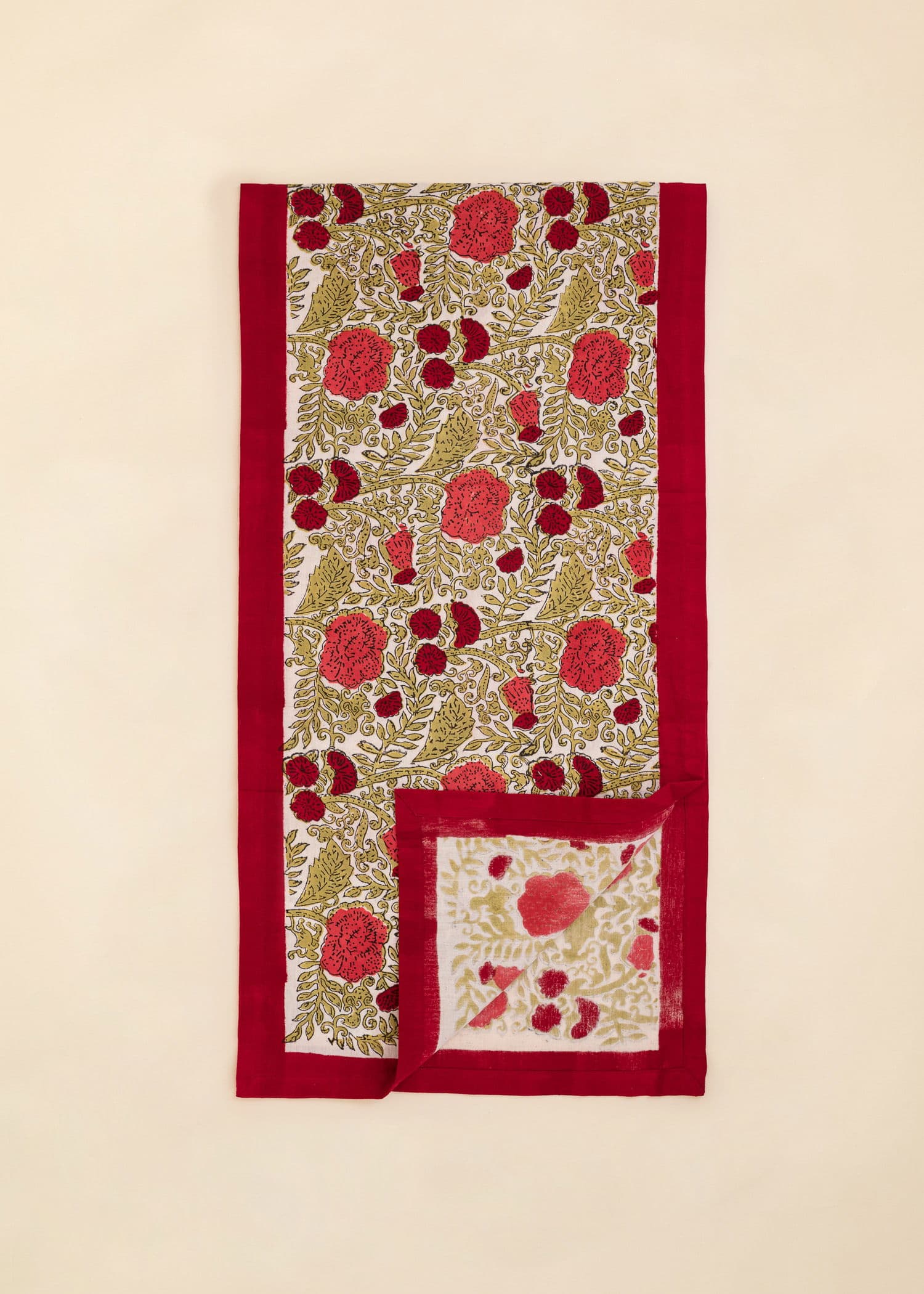 Viny Blokktrykt løper 40x150 cm - Rød 1 - Indiska
