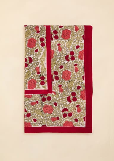 Viny Blommig handtryckt duk 150x250 cm - Rød 1 - Indiska