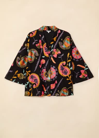 VIVI Broderad kimonojacka - Svart 5 - Indiska