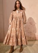 CORNELIA EMB FLOWER DRESS - BEIGE