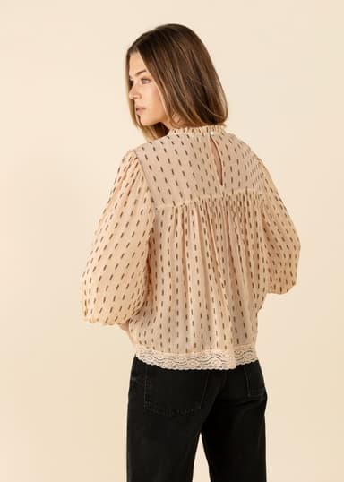 MRIDULA Mønstret bluse med blondedetaljer - Hvit 4 - Indiska