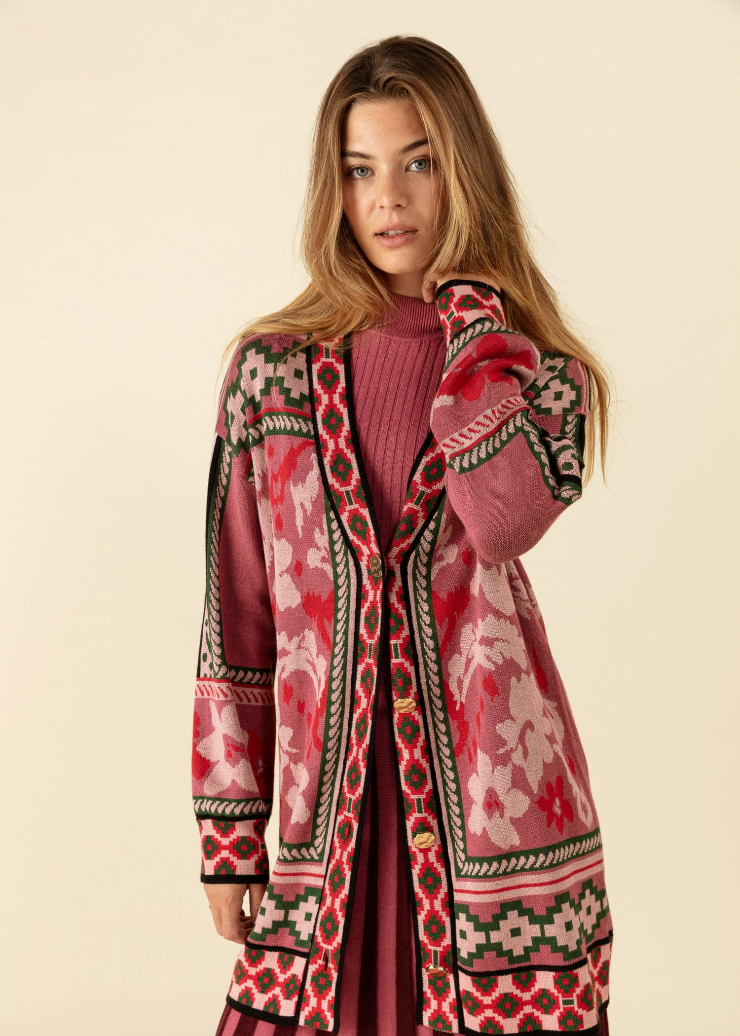 CHRISTY Mönstrad cardigan - Rosa 1 - Indiska
