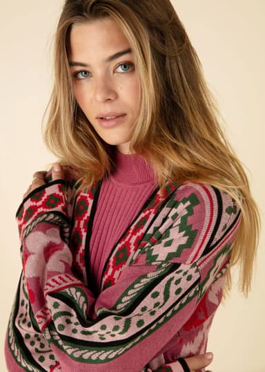 CHRISTY Mönstrad cardigan - Rosa 2 - Indiska