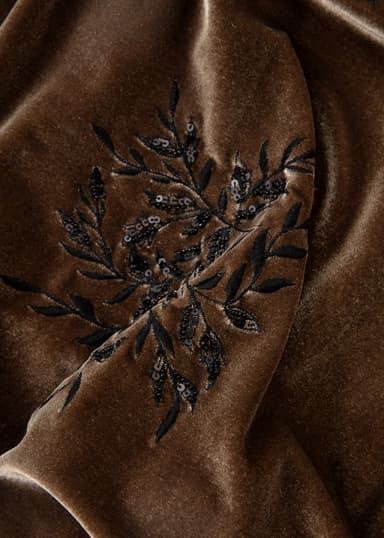 ANITA Pitkä kirjailtu samettikimono - Harmaa 6 - Indiska