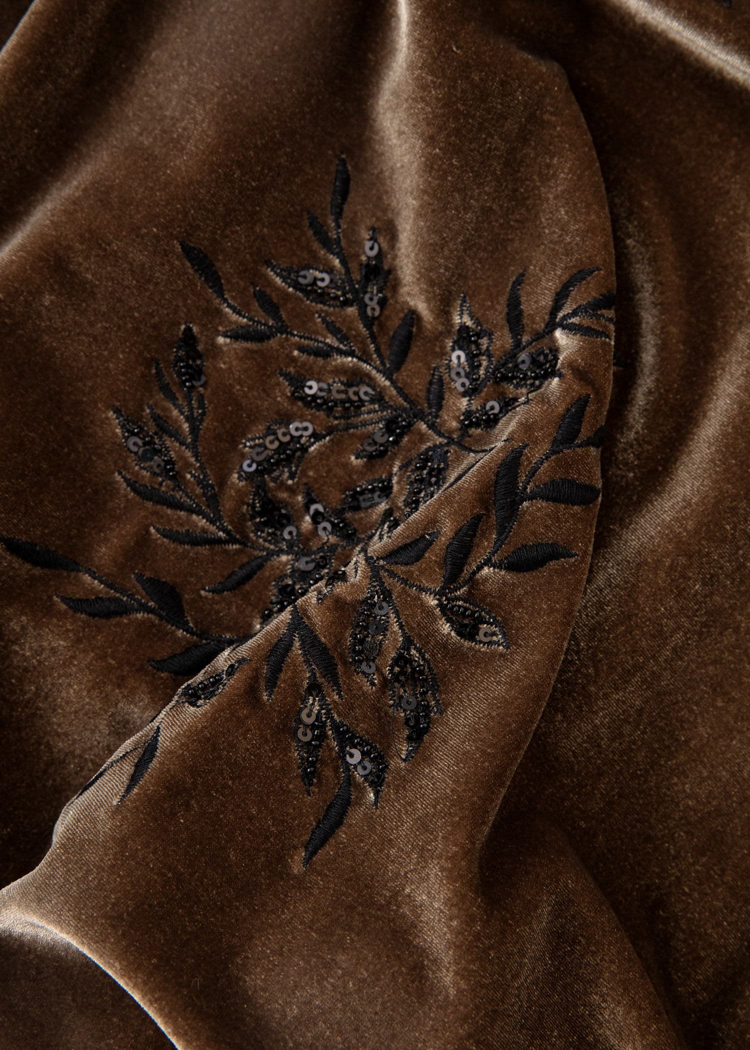 ANITA Pitkä kirjailtu samettikimono - Harmaa 6 - Indiska