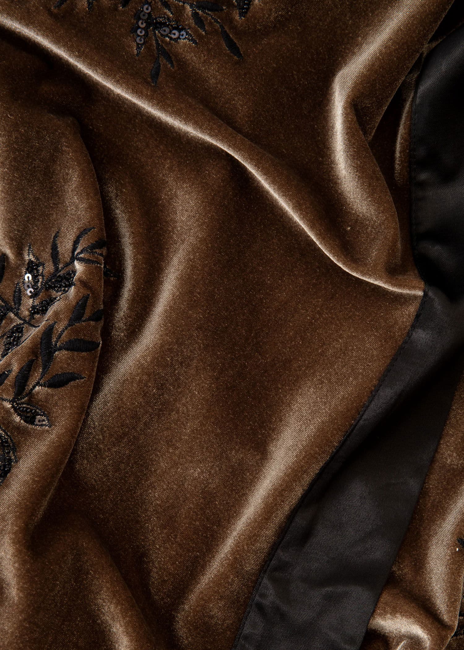 ANITA Pitkä kirjailtu samettikimono - Harmaa 7 - Indiska