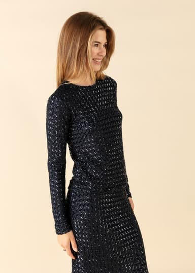 JULIANNA Långärmad paljettröja - Blå 3 - Indiska