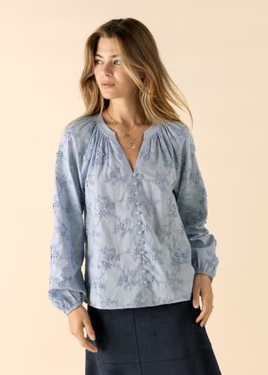 LIMA Brodert bomullsbluse - Blå 2 - Indiska