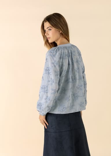 LIMA Brodert bomullsbluse - Blå 4 - Indiska
