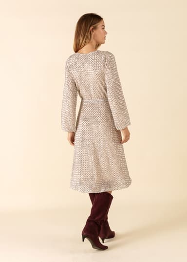 JULIANA Paljettkjole med lange ermer - Beige 6 - Indiska