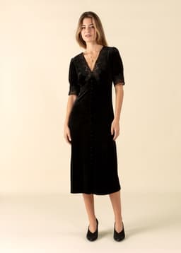 ZUMI LACE VELOUR DRESS - Black