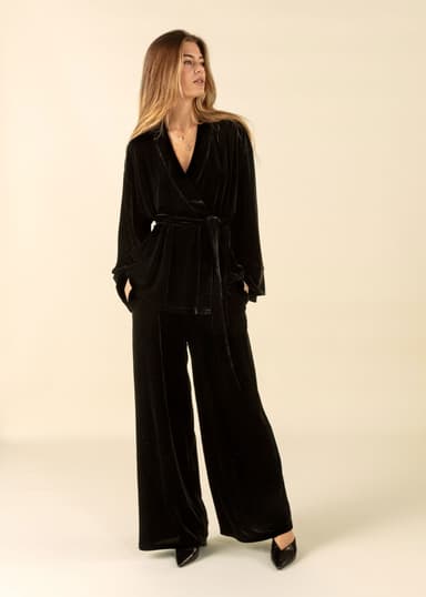 TARA Velourkimono med knyting - Svart 2 - Indiska