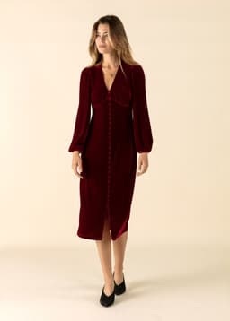 ZUMI LS VELOUR DRESS - RED