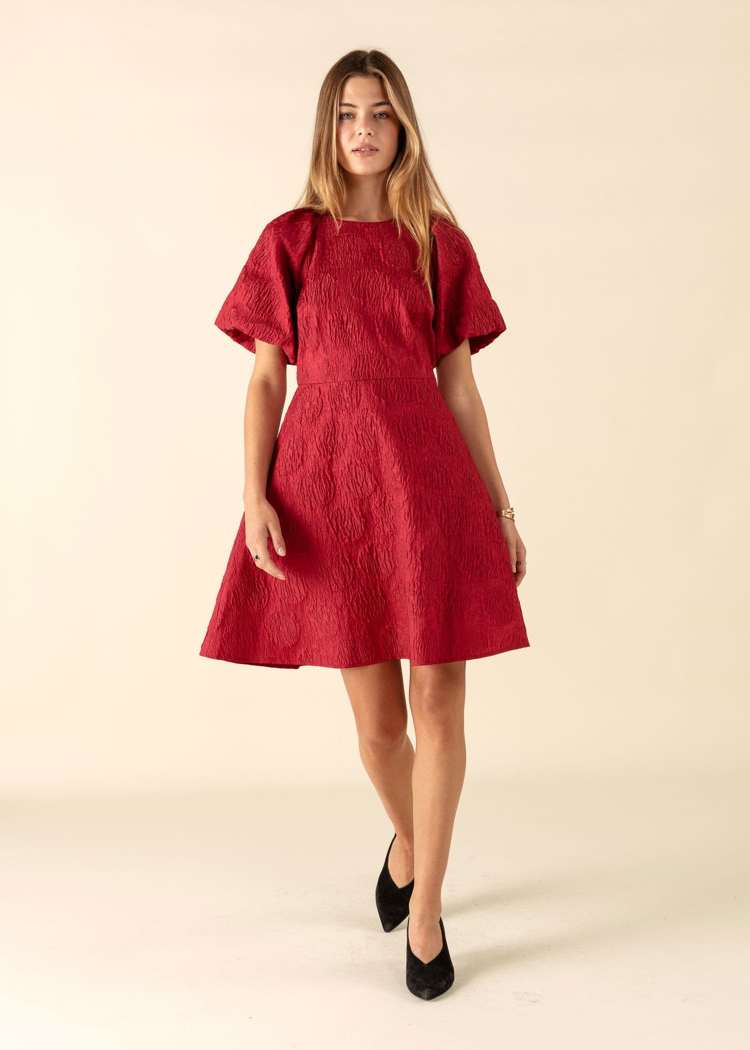 ASHLEY Röd jacquardmönstrad klänning - Röd 3 - Indiska