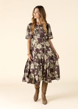 KRISTEN DRESS - BROWN AOP