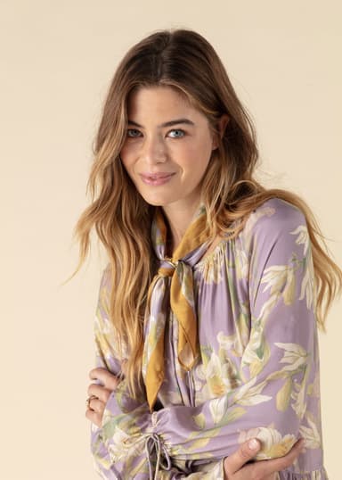 RINNA Mönstrad scarf - Lila 1 - Indiska