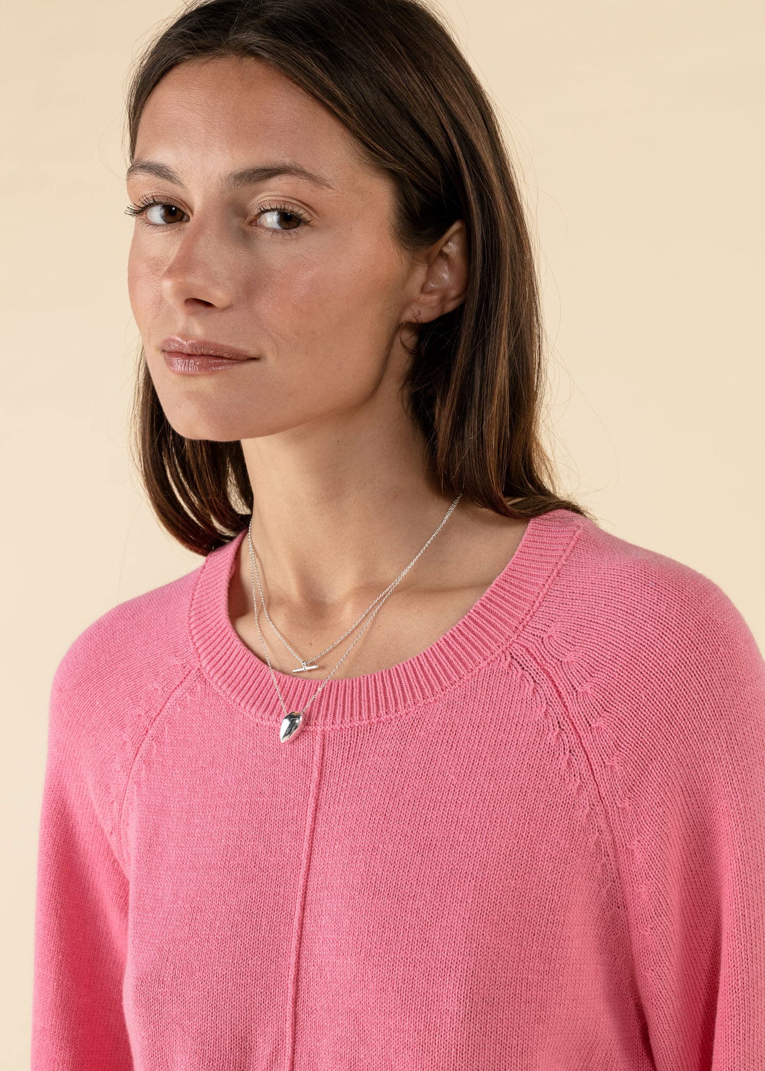 LANA Rosa stickad tröja med vid ärm - Rosa 2 - Indiska