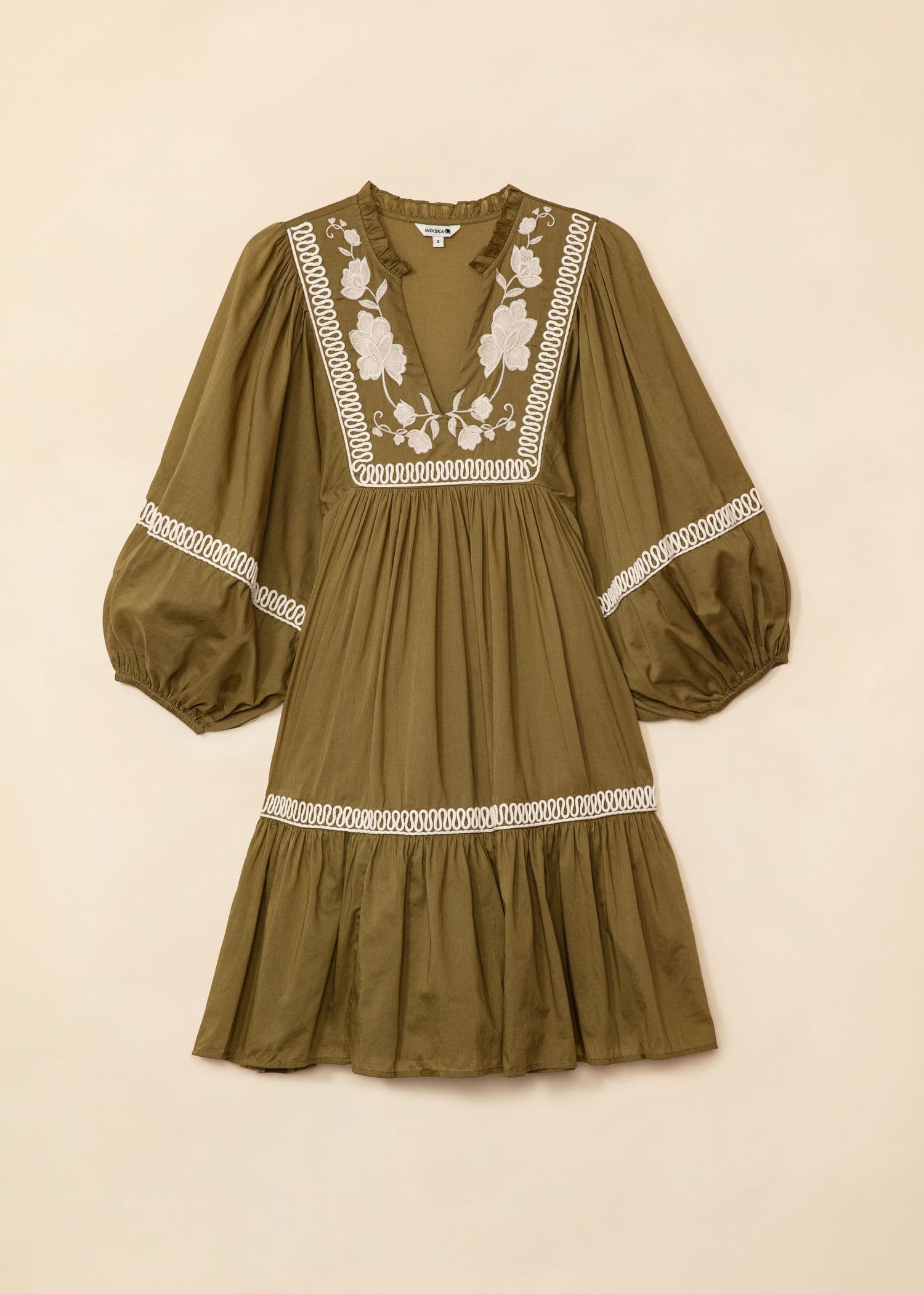 CORNELIA Broderad tunika med puffärm - Grön 5 - Indiska