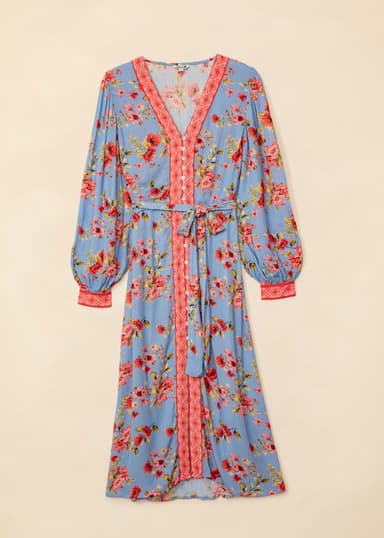 AMINA Blomstret kjole - Blå 5 - Indiska