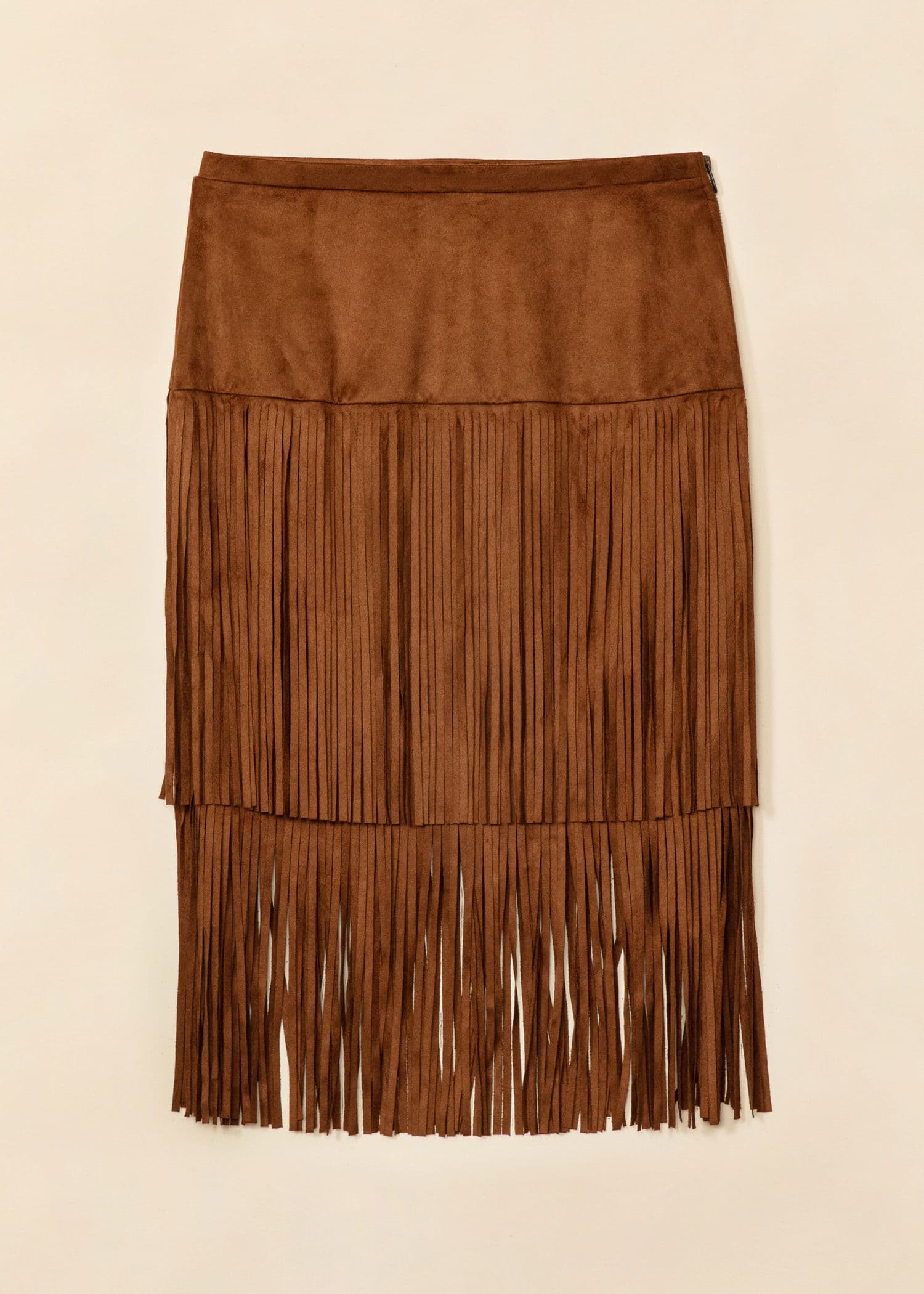 SANDY Kjol i mockaimitation med fransar - Brun 5 - Indiska