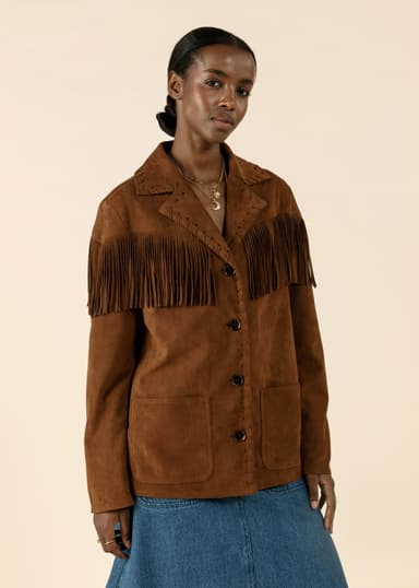 DOLORES Brun jakke i semsket skinn med frynser - Brun 1 - Indiska