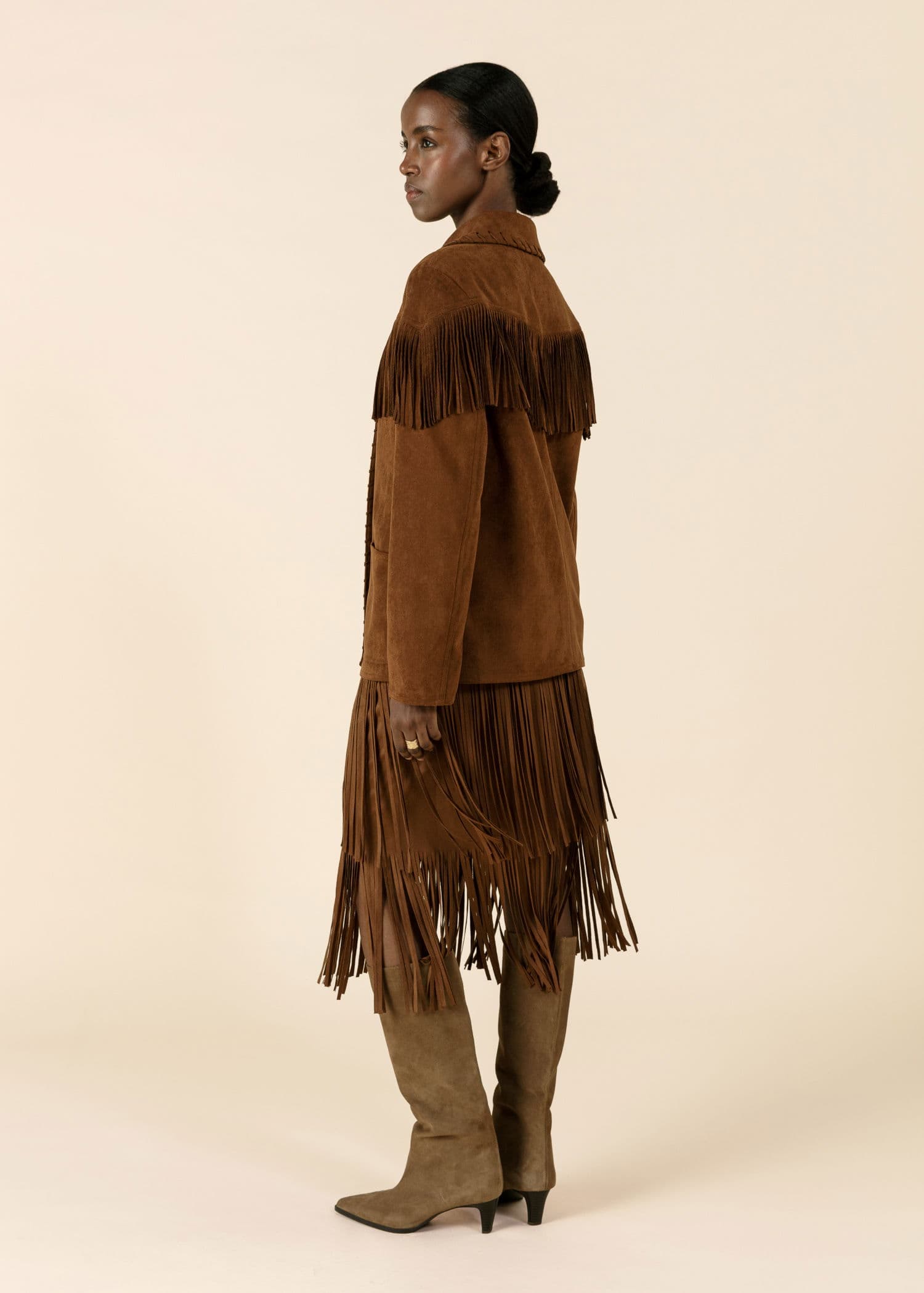 SANDY Kjol i mockaimitation med fransar - Brun 4 - Indiska