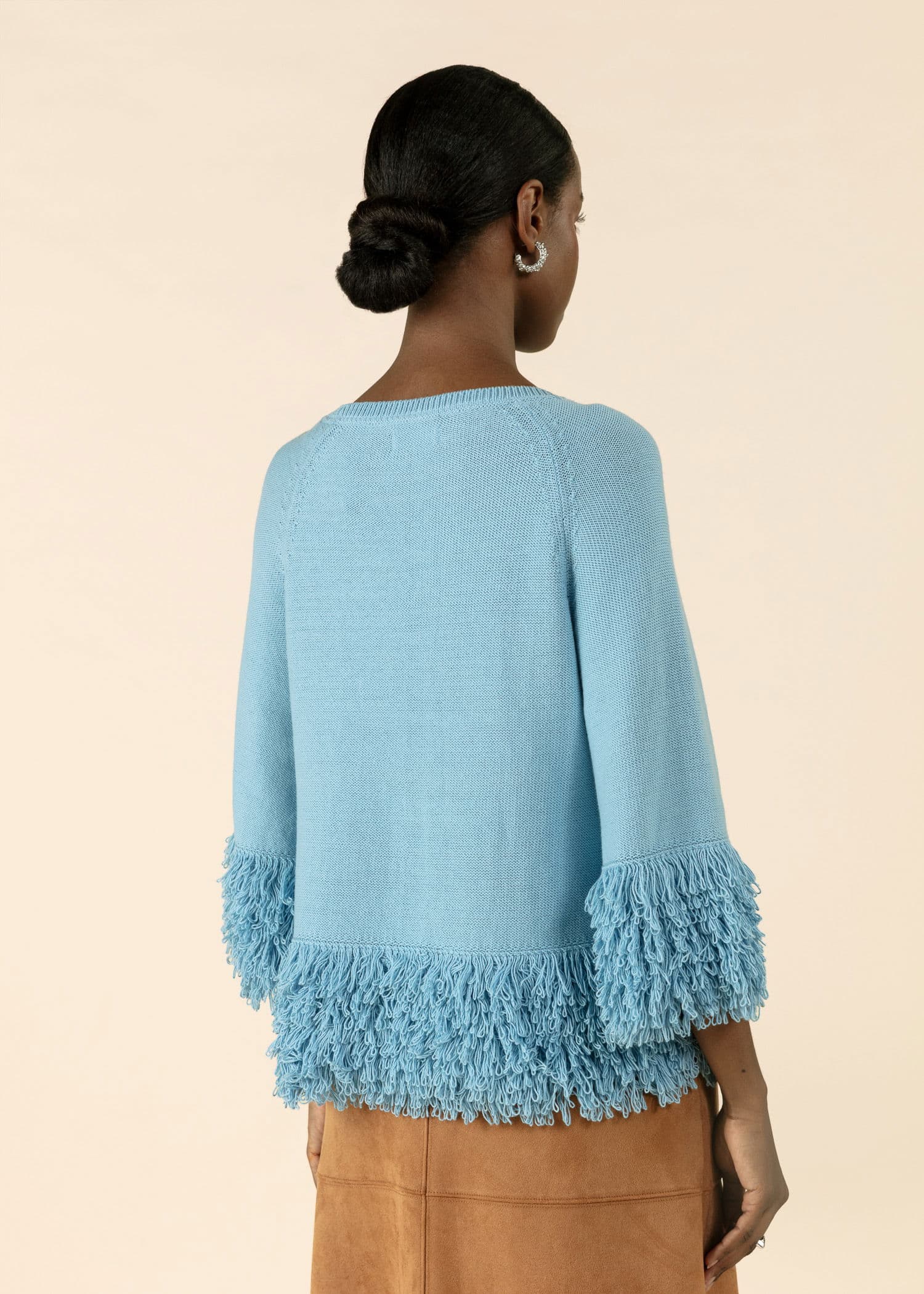 ALMA Stickad tröja med fransar - Blå 3 - Indiska