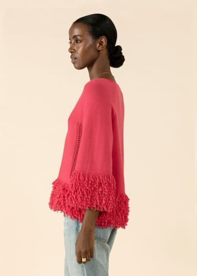 ALMA Stickad tröja med fransar - Röd 1 - Indiska