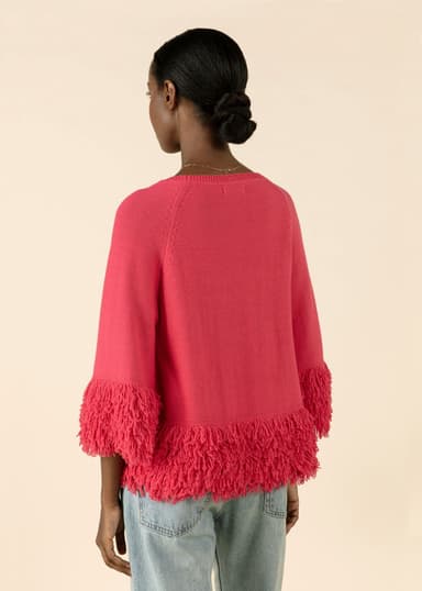 ALMA Stickad tröja med fransar - Röd 3 - Indiska