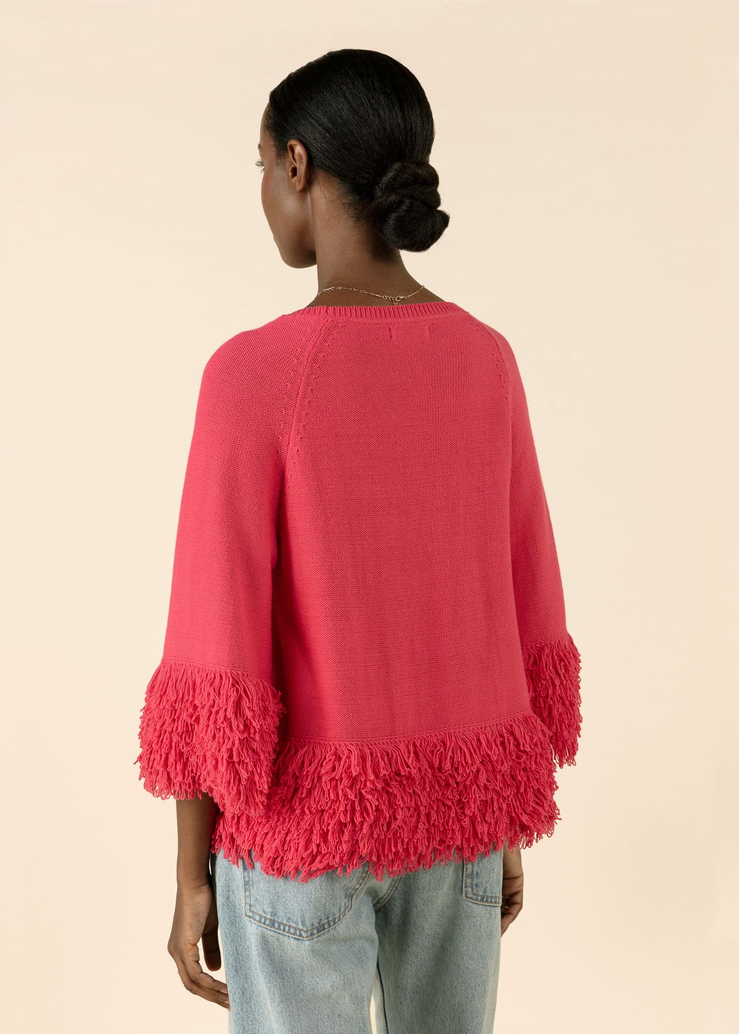 ALMA Stickad tröja med fransar - Röd 3 - Indiska