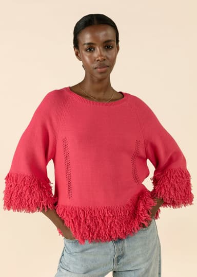 ALMA Stickad tröja med fransar - Röd 4 - Indiska