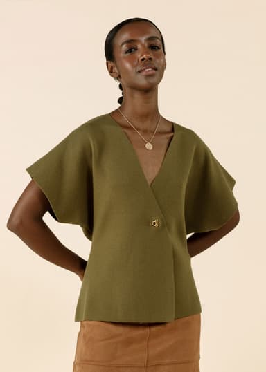 VENDELA Khakifärgad finstickad tröja - Grön 1 - Indiska