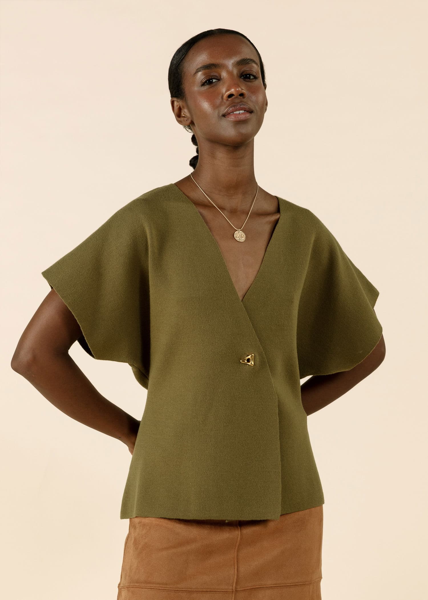 VENDELA Khakifärgad finstickad tröja - Grön 1 - Indiska