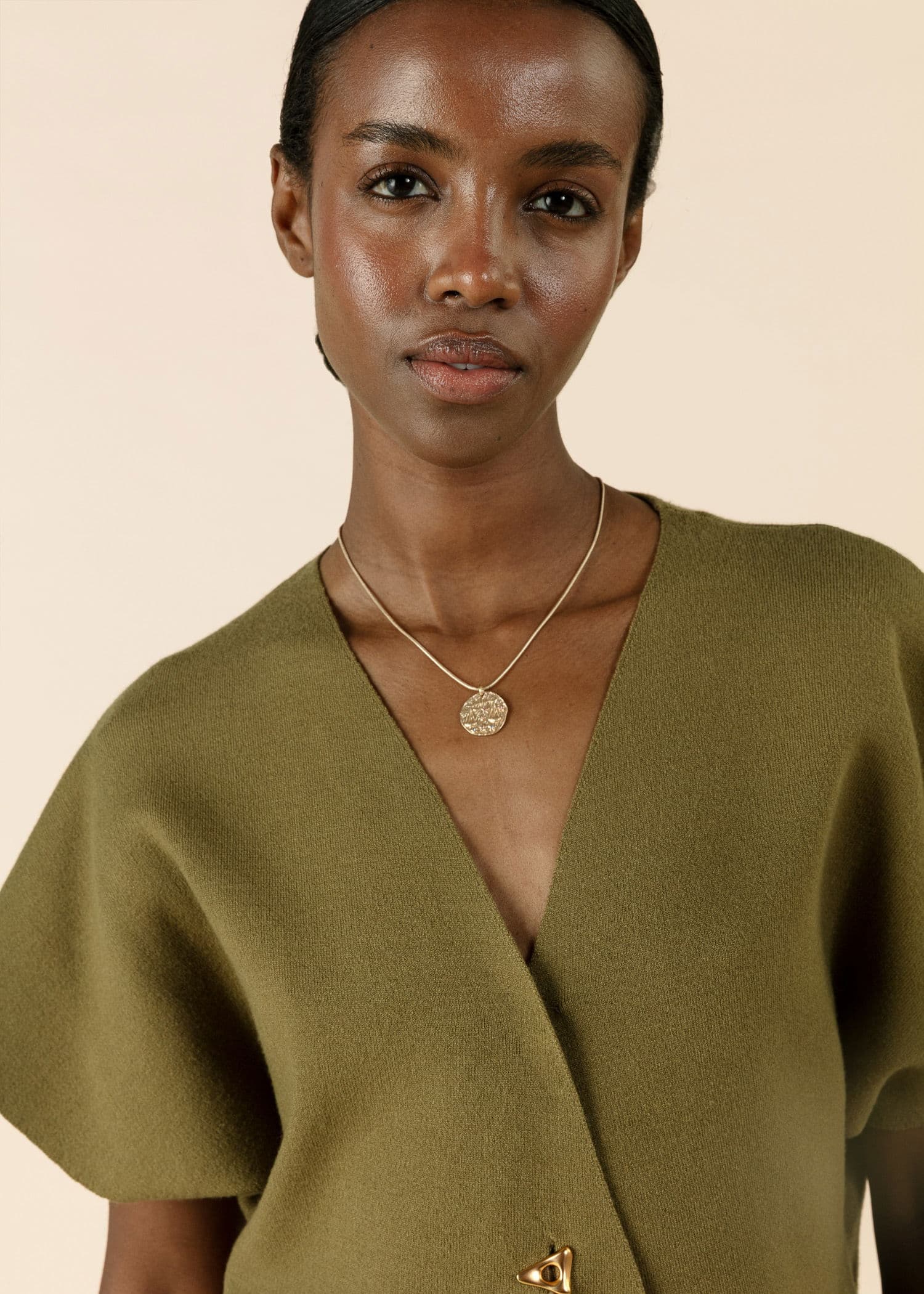 VENDELA Khakifärgad finstickad tröja - Grön 2 - Indiska