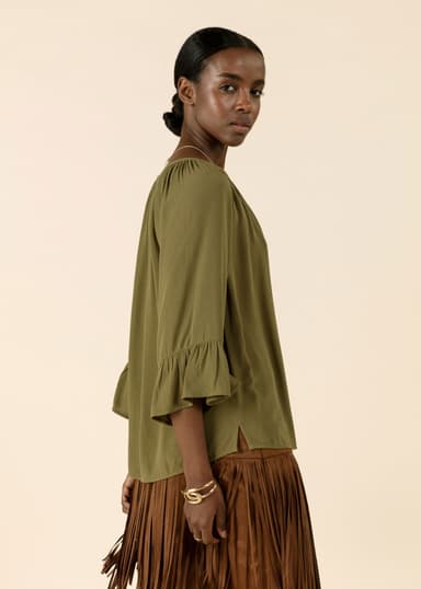 DOLLIE Bluse med 3/4 ermer - Grønn 2 - Indiska