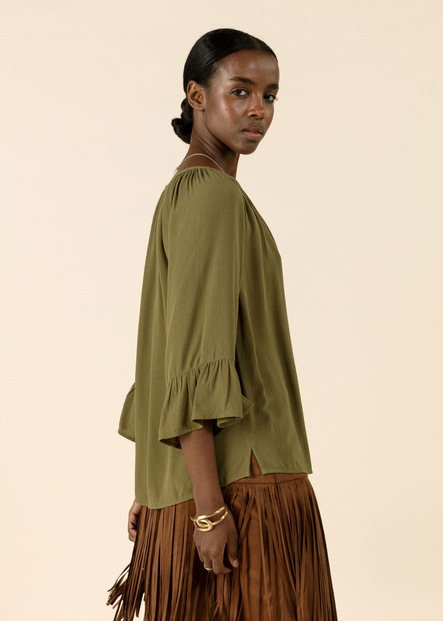 DOLLIE Bluse med 3/4 ermer - Grønn 2 - Indiska