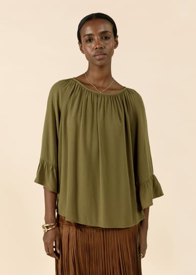 DOLLIE Bluse med 3/4 ermer - Grønn 1 - Indiska