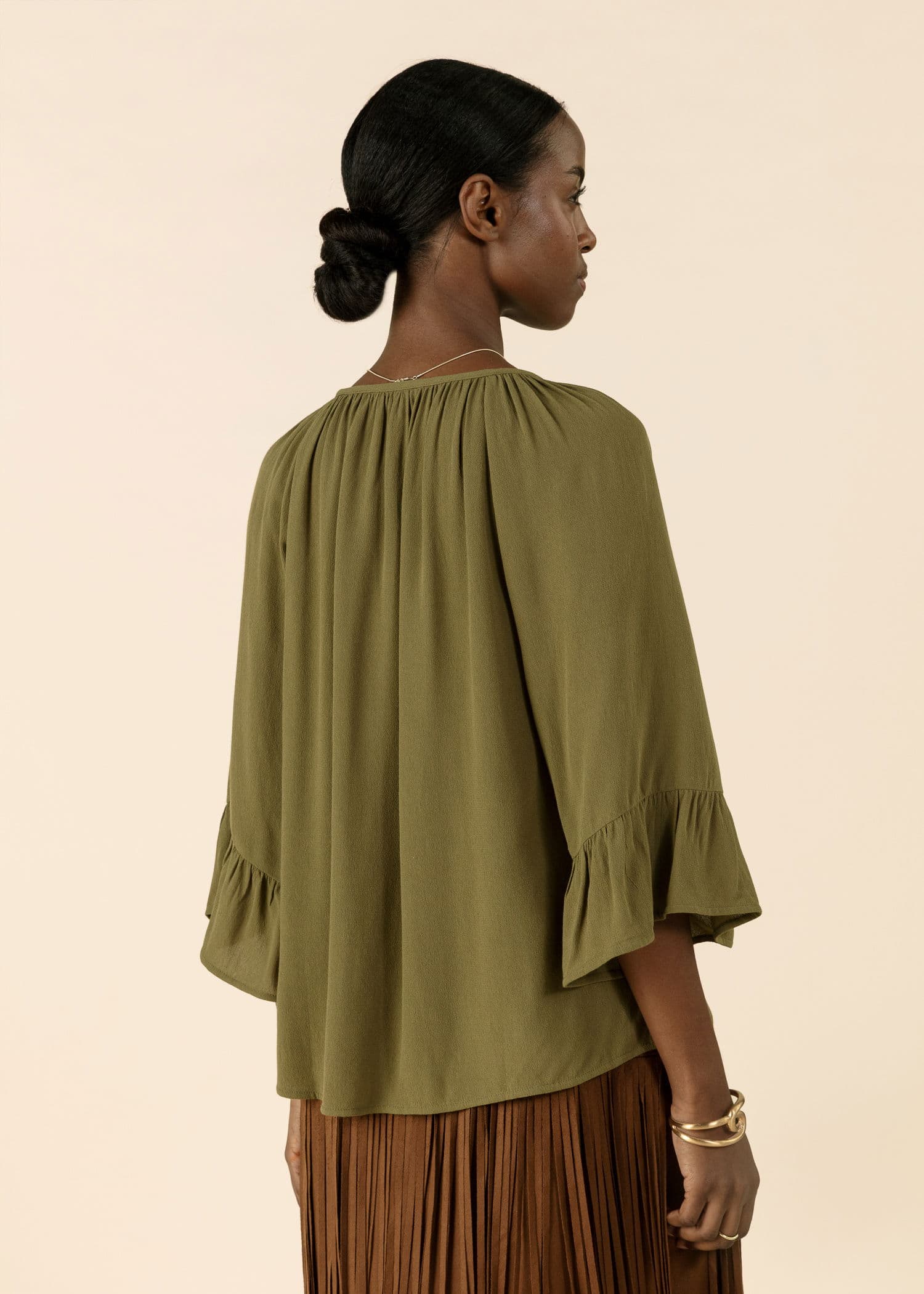 DOLLIE Bluse med 3/4 ermer - Grønn 3 - Indiska