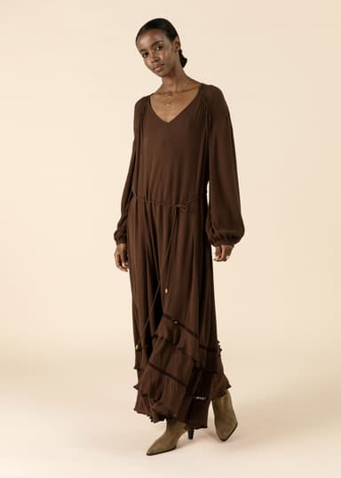 TANYA Brun asymmetrisk kjole - Brun 2 - Indiska