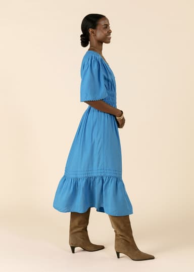 PAM Lång klänning med volang - Blå 2 - Indiska