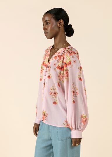 CORALIE Mønstret langermet bluse - Rosa 3 - Indiska