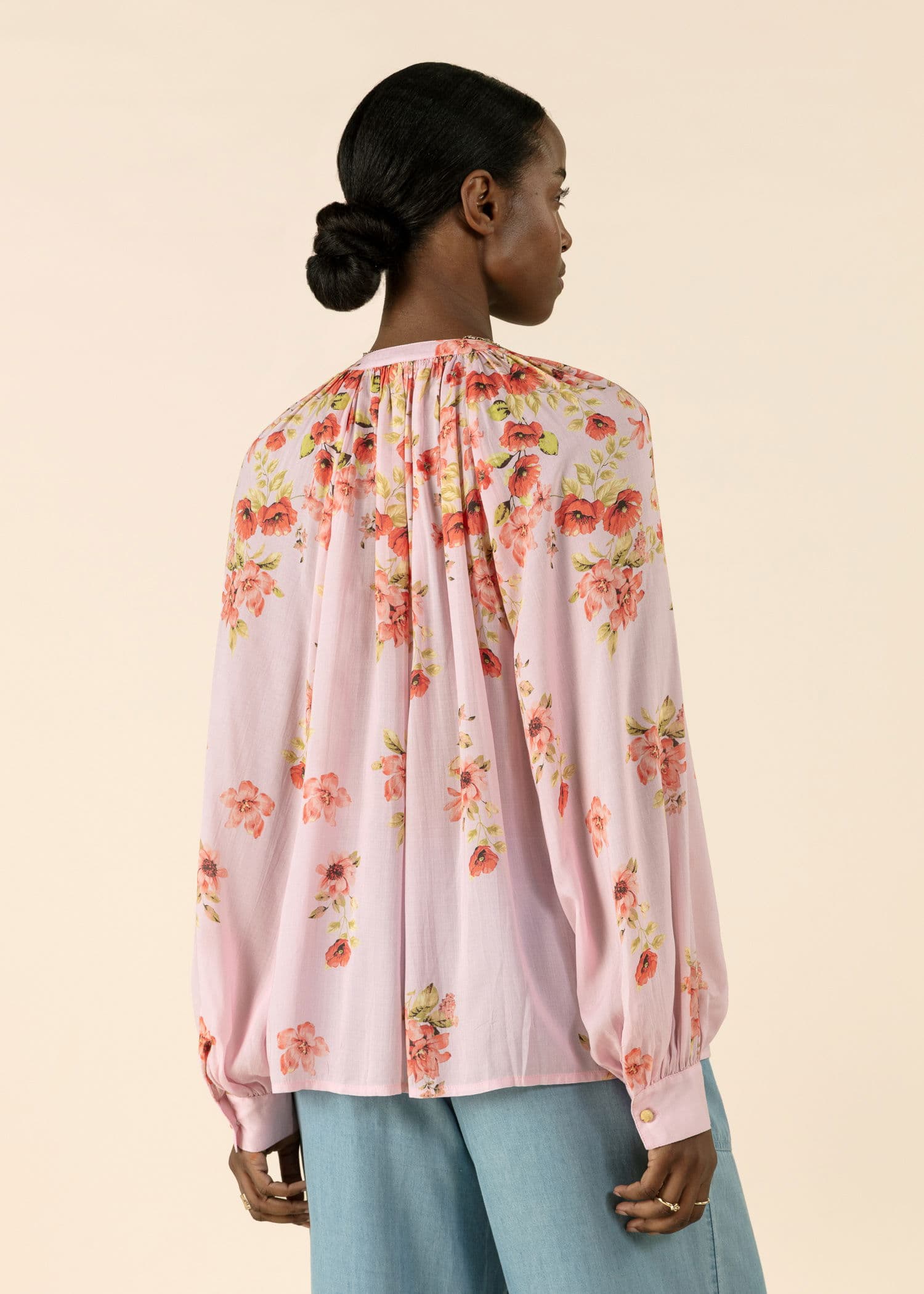 CORALIE Mønstret langermet bluse - Rosa 4 - Indiska